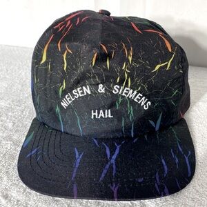 Vintage Nielsen & Siemens Black Snap Back Trucker Hat W Colorful Pattern